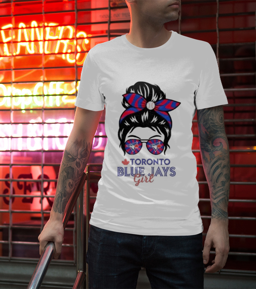 Toronto Blue Jays Girl Messy Bun Glasses Baseball Fans T-Shirt
