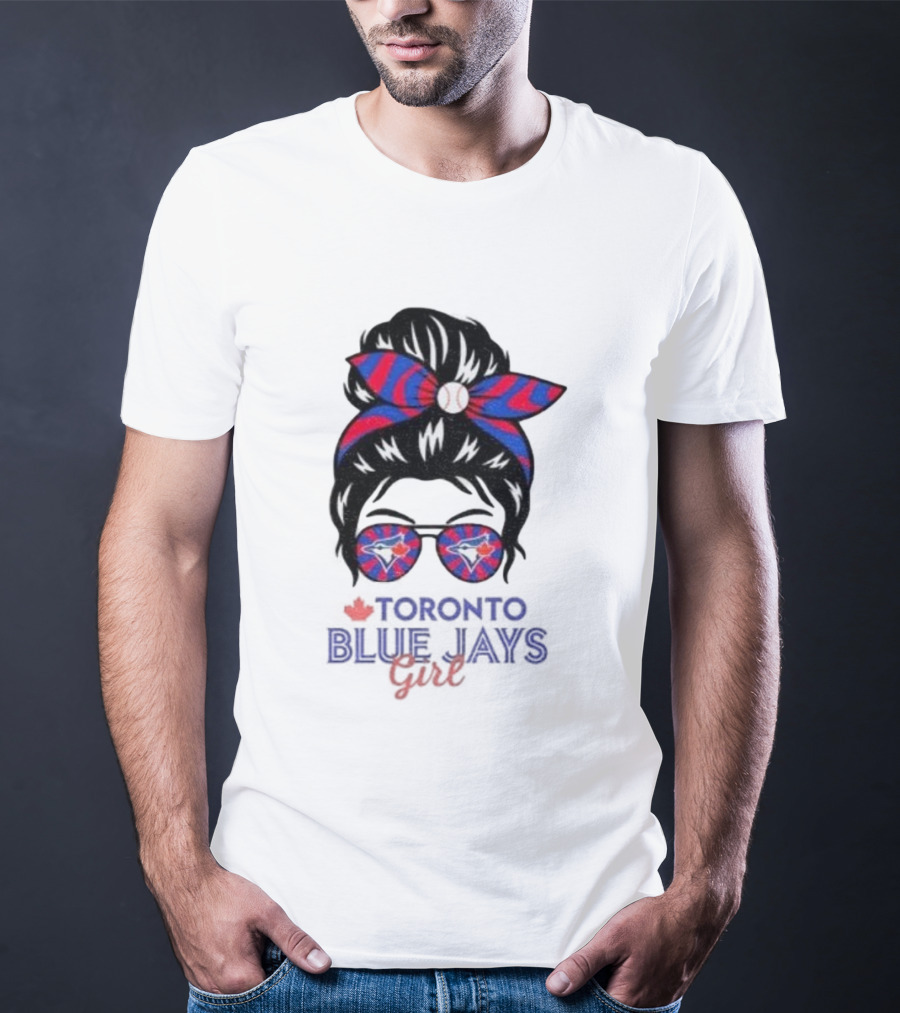 Toronto Blue Jays Girl Messy Bun Glasses Baseball Fans T-Shirt