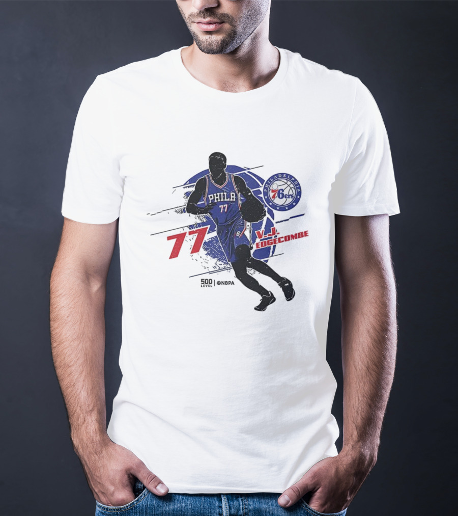 Philadelphia 76ers VJ Edgecombe Number 77 Basketball Player T-Shirt