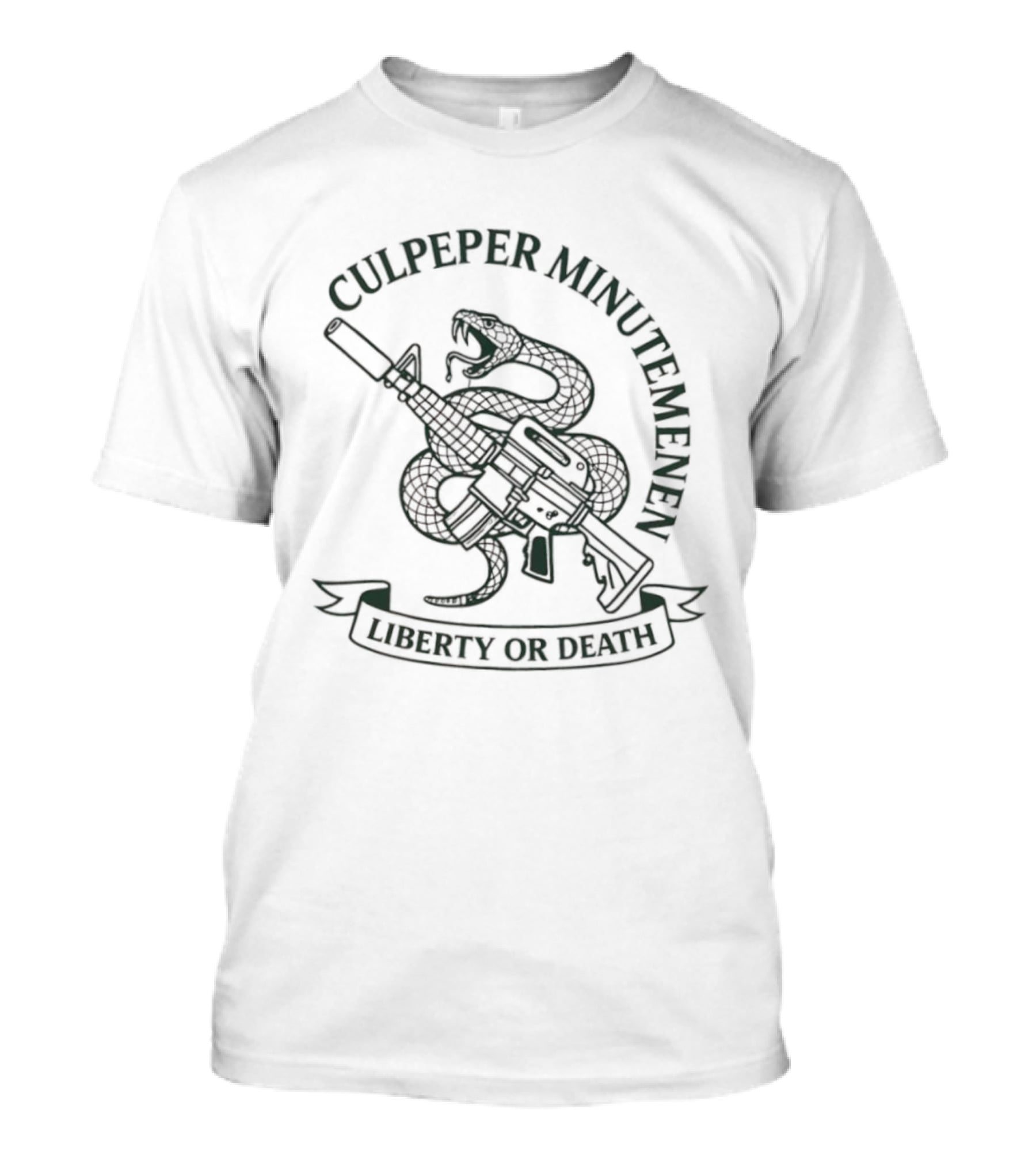 Culpeper Minutemen Liberty Or Death Rattlesnake And Rifle Emblem T-Shirt