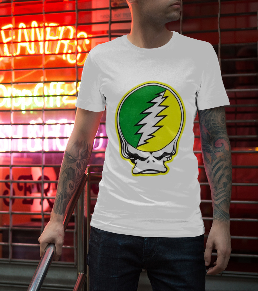 Grateful Ducks Grateful Dead Steal Your Face Green Yellow Bolt 26 T-Shirt