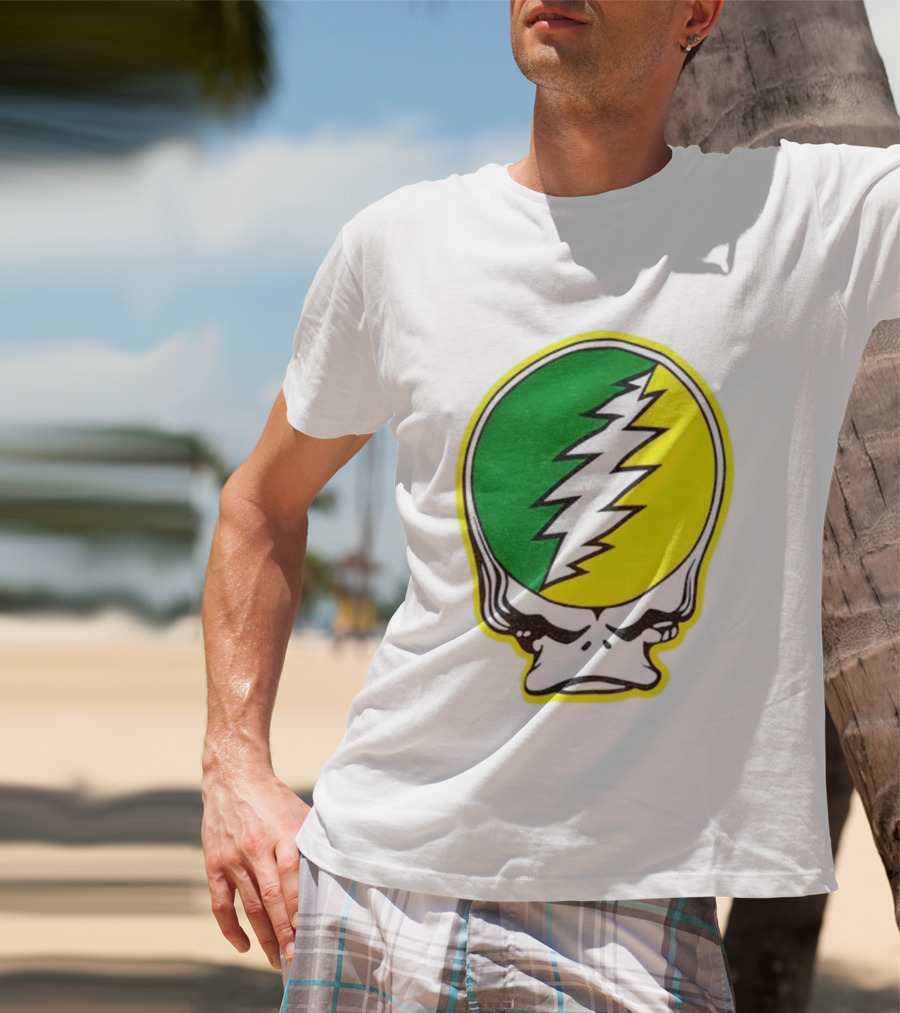 Grateful Ducks Grateful Dead Steal Your Face Green Yellow Bolt 26 T-Shirt
