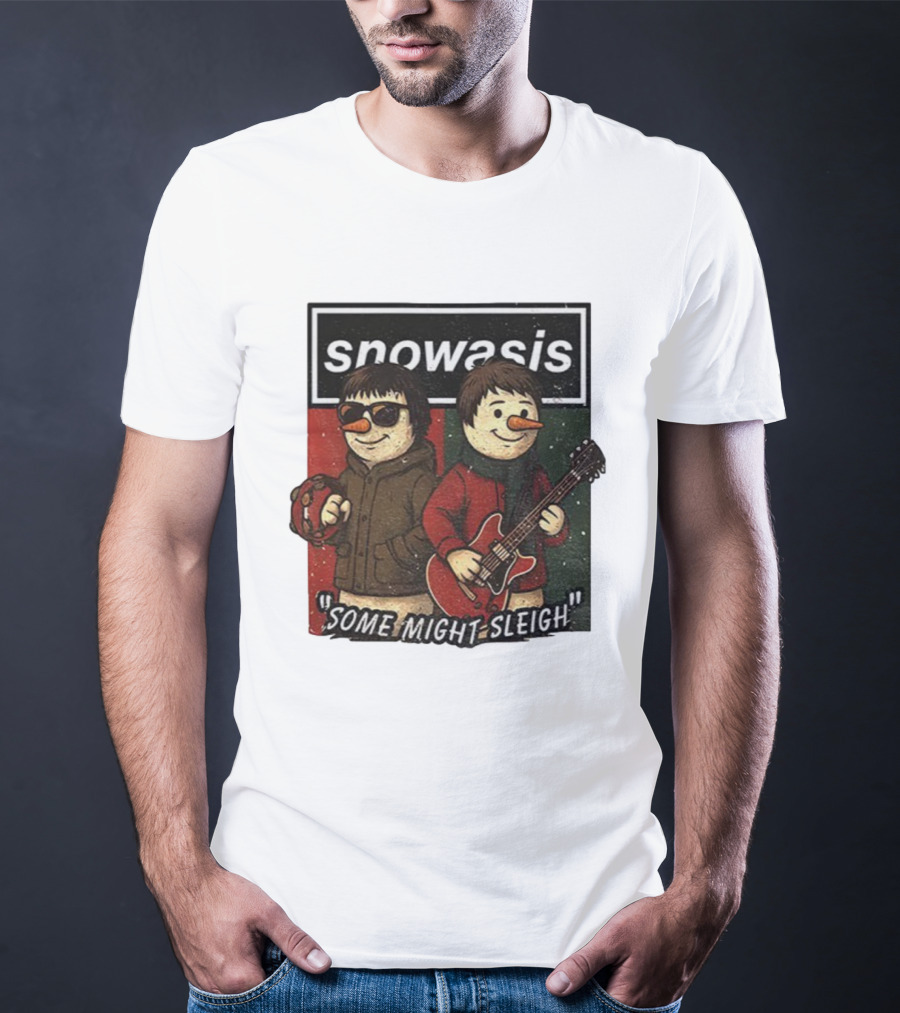 Snowasis Christmas Some Might Sleigh Snowman Band Holiday Pun T-Shirt