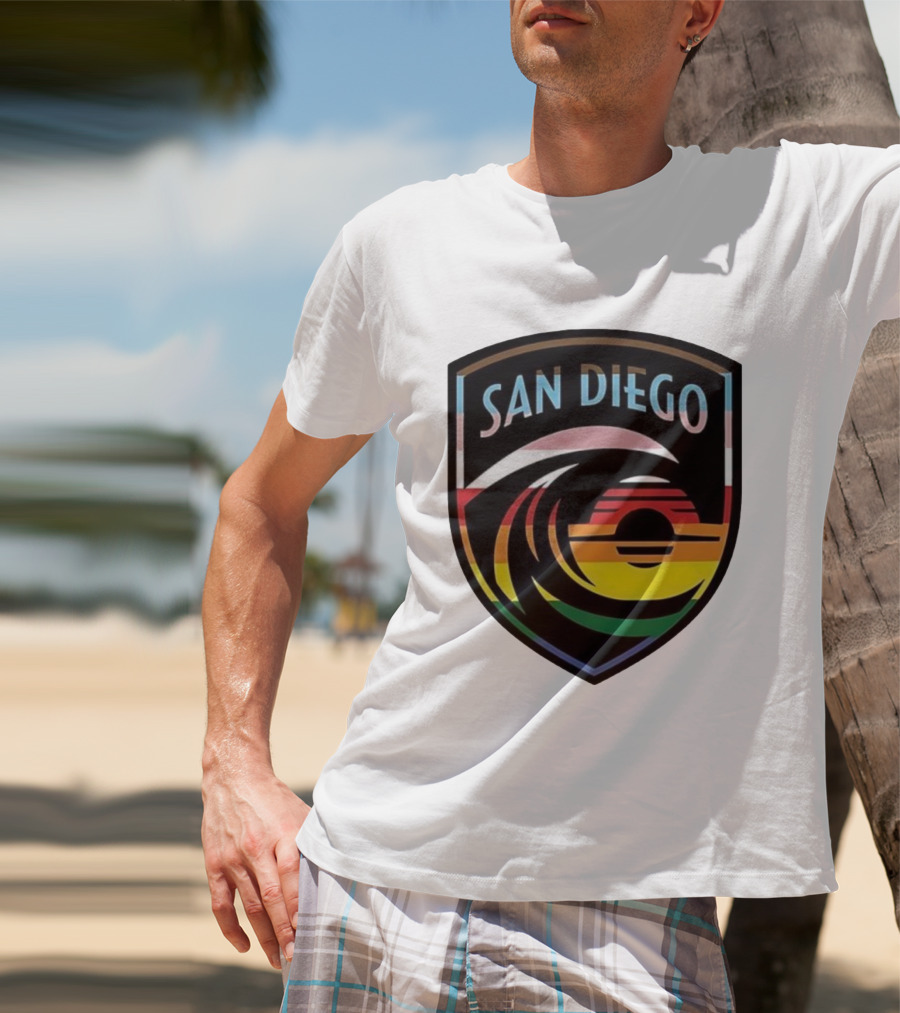 San Diego Wave FC LGBTQ+ Pride Rainbow Wave Sunset T-Shirt