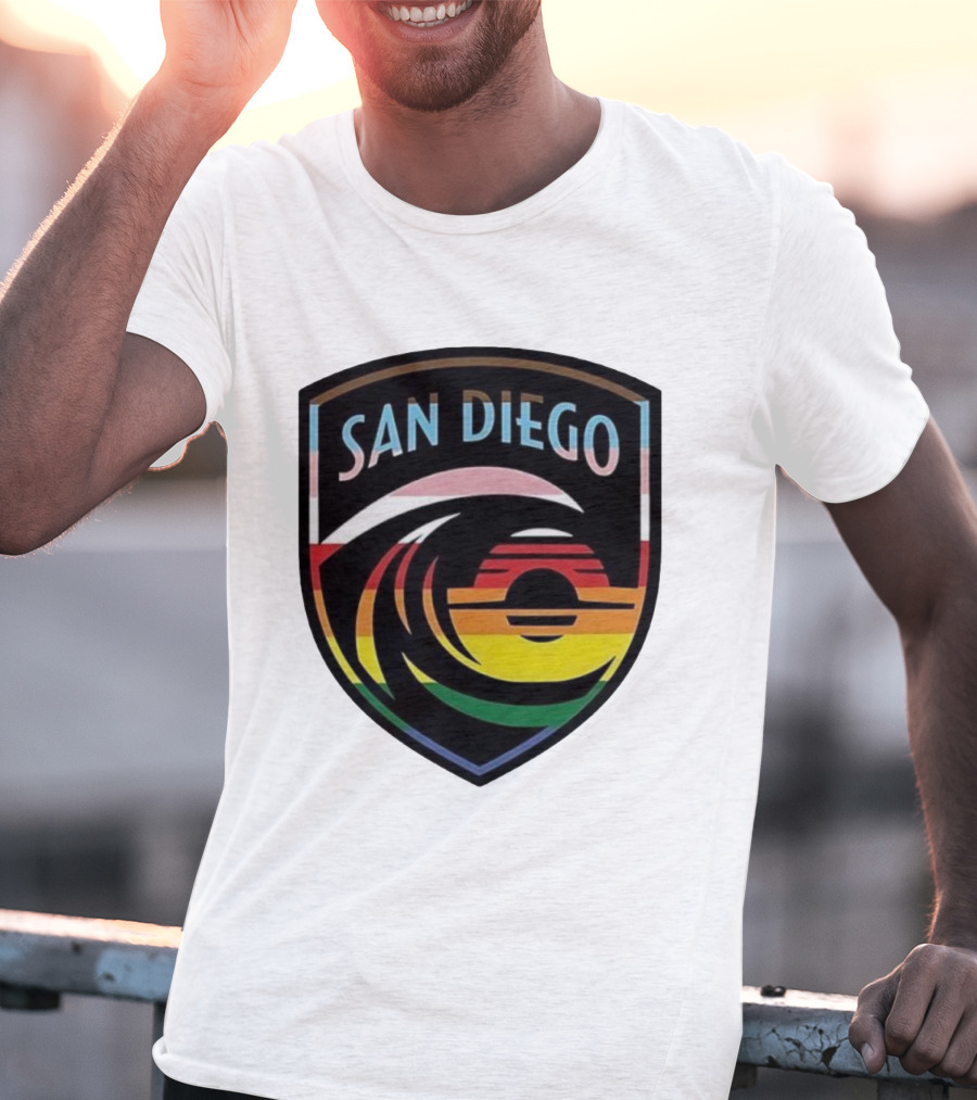 San Diego Wave FC LGBTQ+ Pride Rainbow Wave Sunset T-Shirt