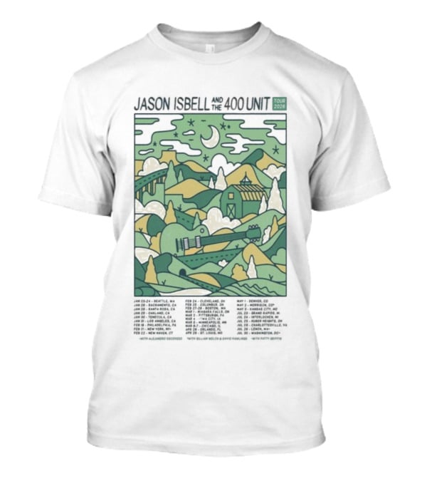 Jason Isbell And The 400 Unit 2026 Tour Scenic Guitar Landscape Moonlit Hills T-Shirt