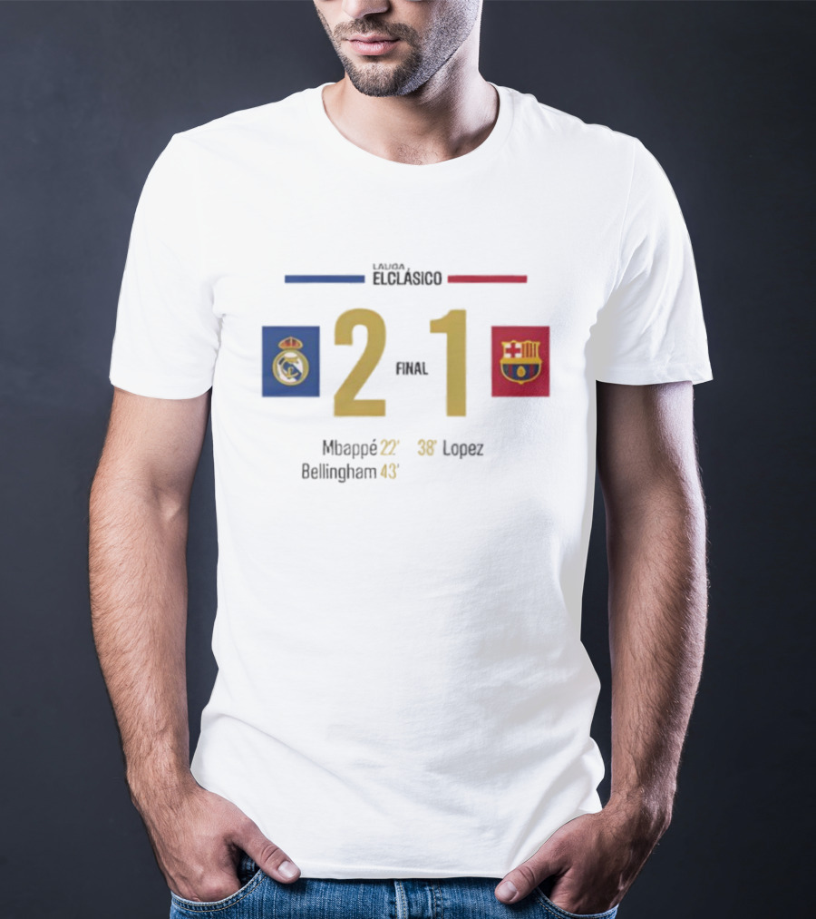 LaLiga ElClásico Real Madrid 2-1 Barcelona 2025 Final Mbappé Bellingham López T-Shirt