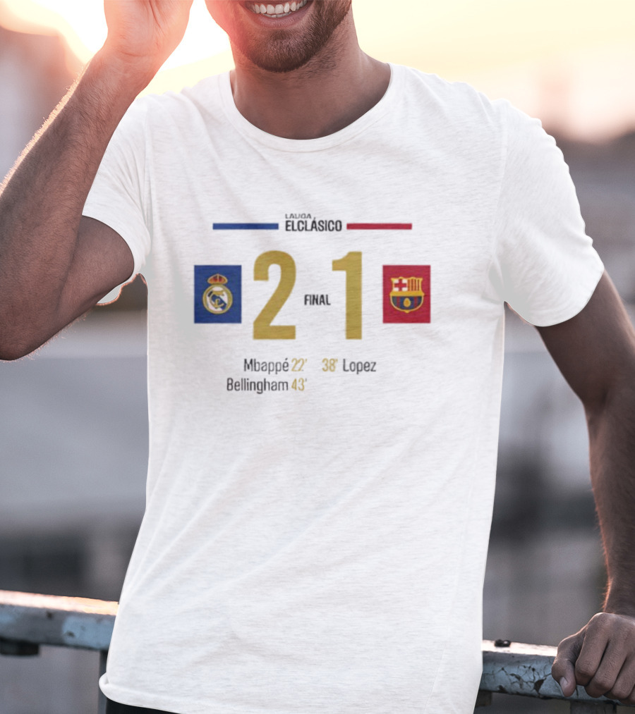 LaLiga ElClásico Real Madrid 2-1 Barcelona 2025 Final Mbappé Bellingham López T-Shirt