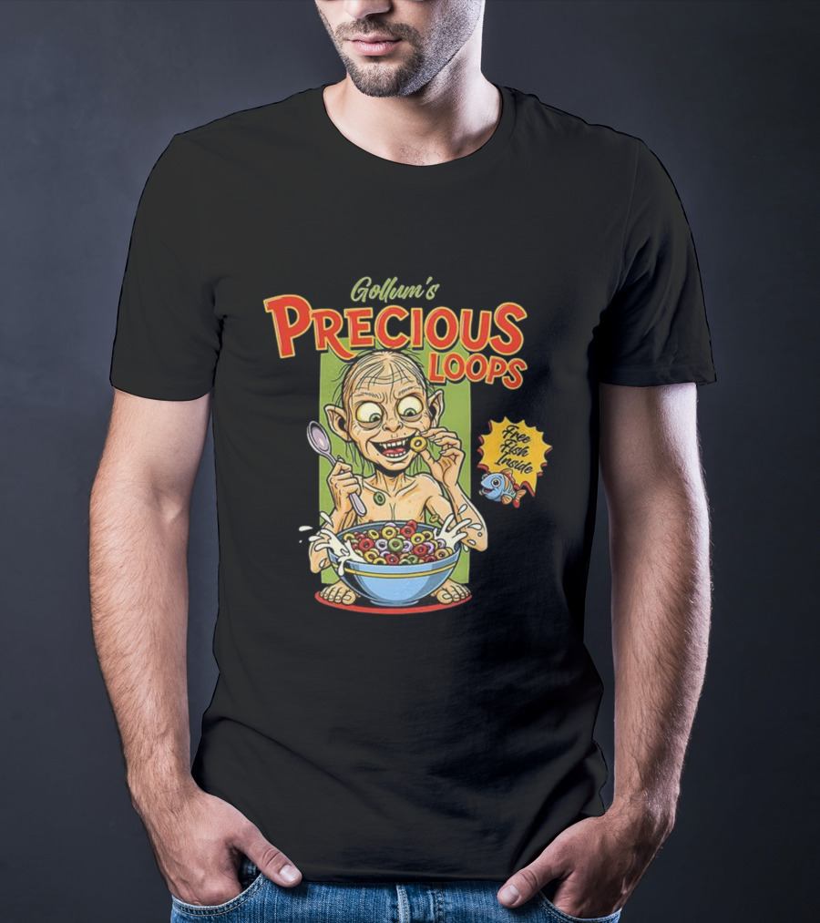 Gollum’s Precious Loops Free Fish Inside Lord Of The Rings Froot Loops Parody T-Shirt