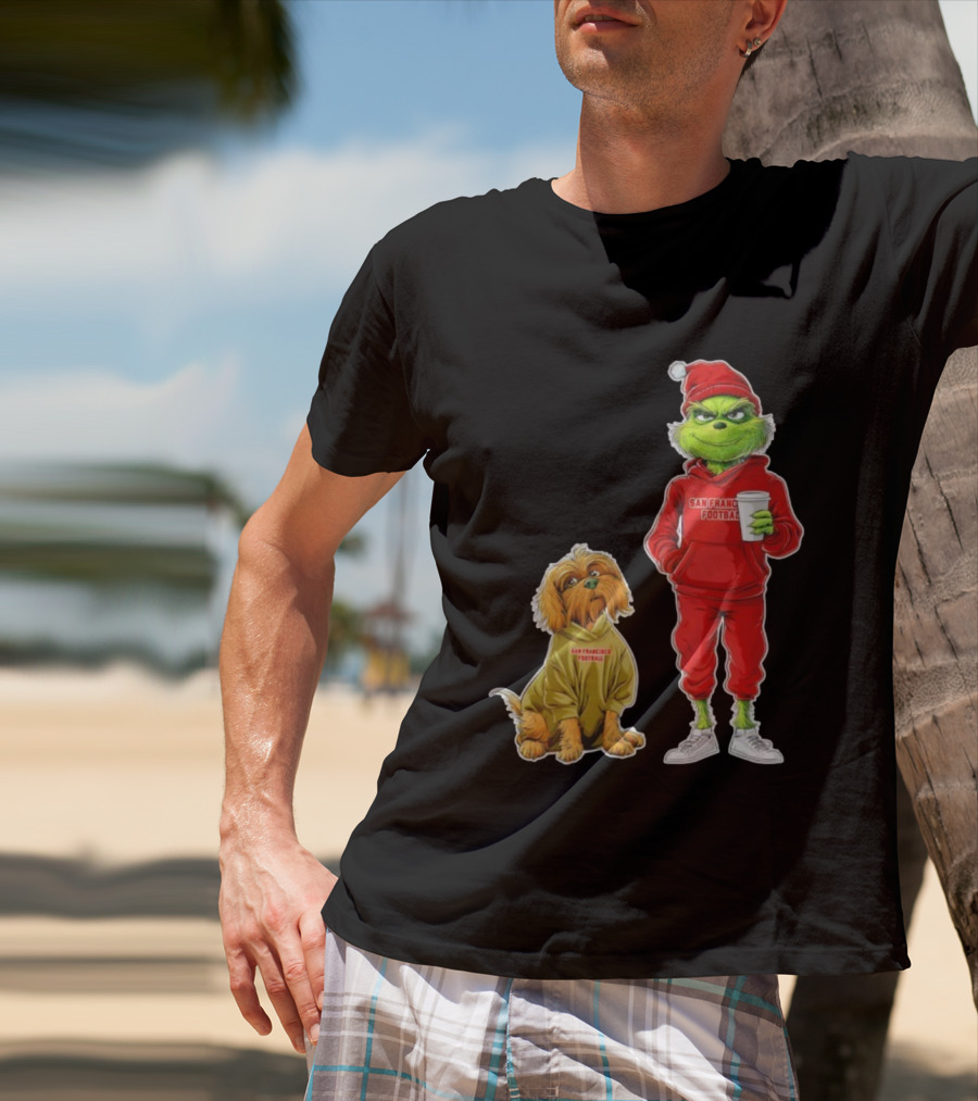 San Francisco Football Grinch And Dog Christmas 49ers Holiday T-Shirt