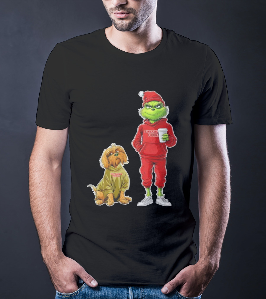San Francisco Football Grinch And Dog Christmas 49ers Holiday T-Shirt