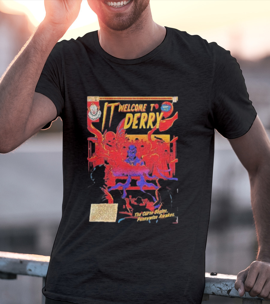 IT Welcome To Derry The Curse Begins Pennywise Awakes Comic Style T-Shirt