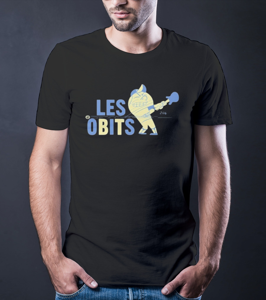 Les Obits Baseball Cartoon Character Batting Sports Graphic T-Shirt