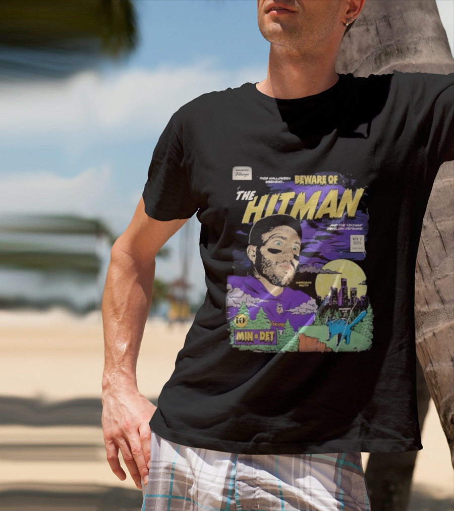 Minnesota Vikings Vs Detroit Lions Beware Of The Hitman NFL November 2 2025 Halloween Matchup Harrison Smith Vikings Defense Ford Field T-Shirt