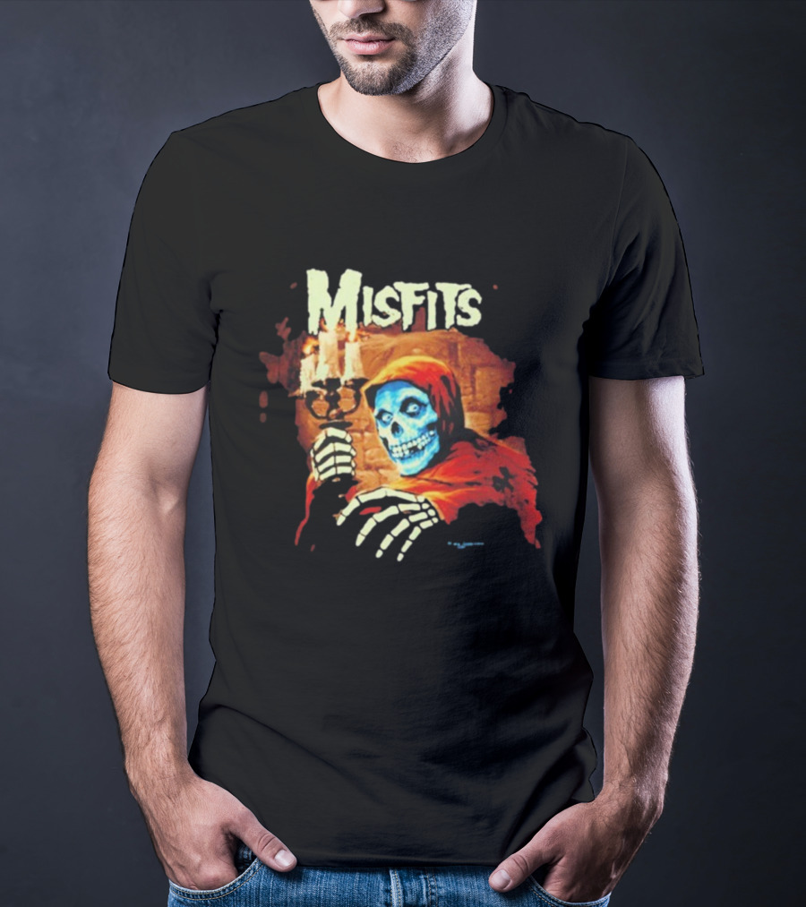 Misfits Candle Holding Skeleton In Red Hood T-Shirt