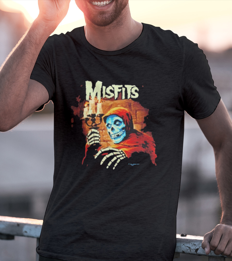 Misfits Candle Holding Skeleton In Red Hood T-Shirt
