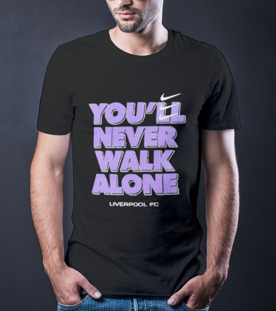 Nike You'll Never Walk Alone Liverpool FC Purple Text With Iconic Swoosh T-Shirt