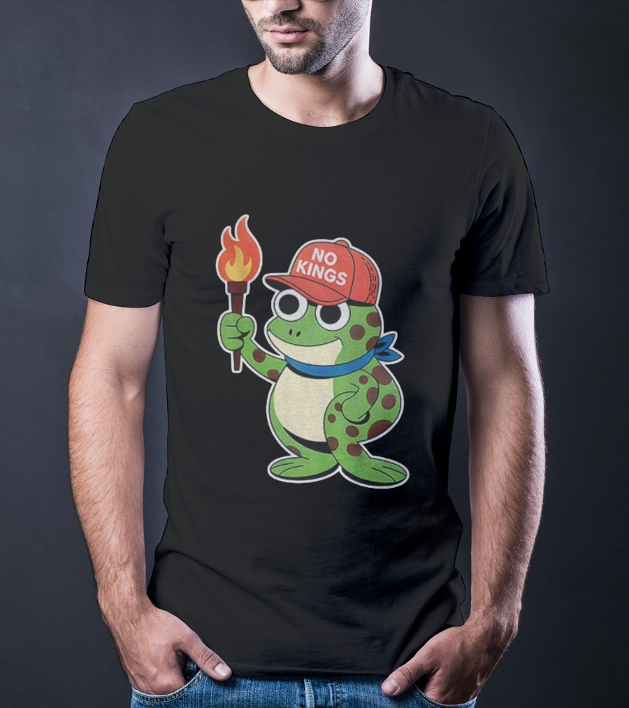 No Kings Frog Holding Torch Portland Protest Vintage Anti-ICE T-Shirt