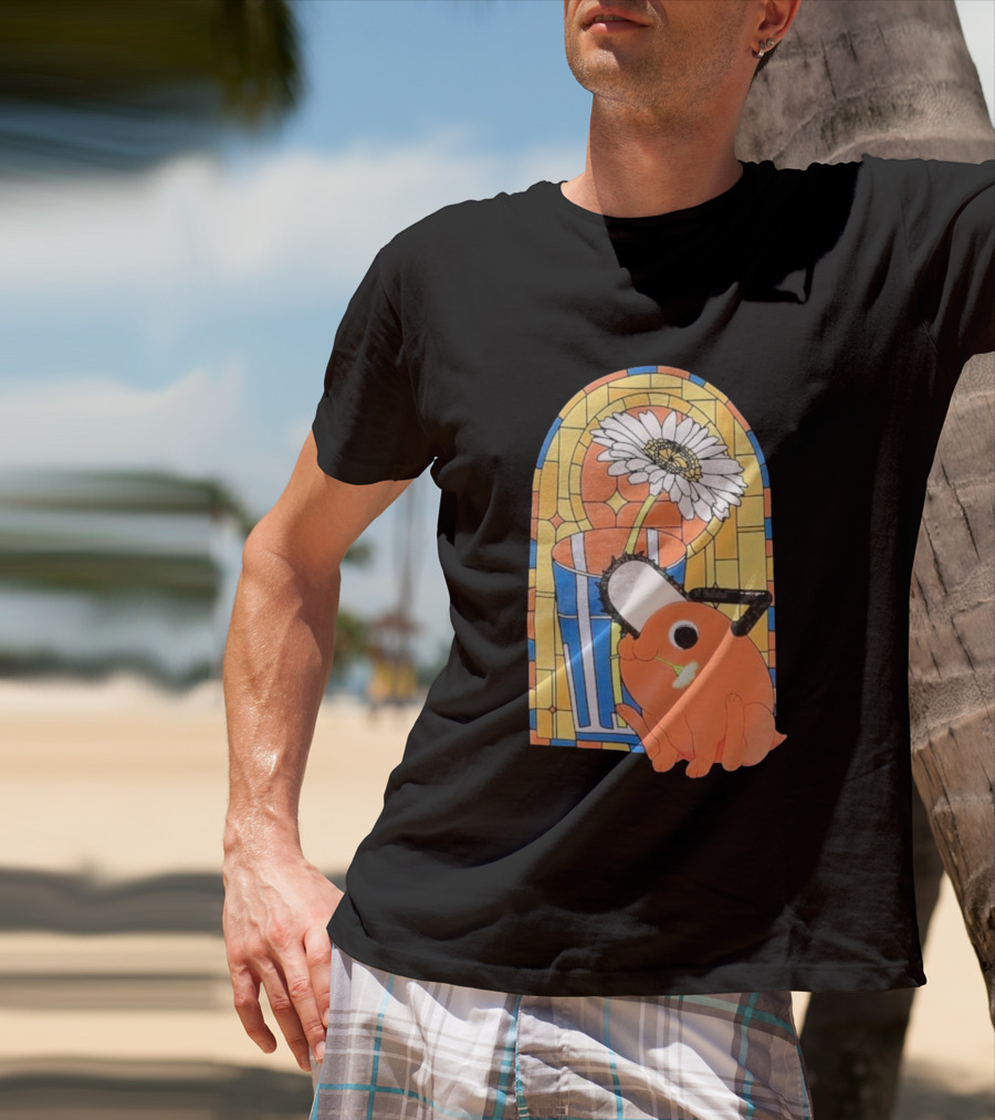 Chainsaw Man Pochita Stained Glass Flower And Chainsaw T-Shirt
