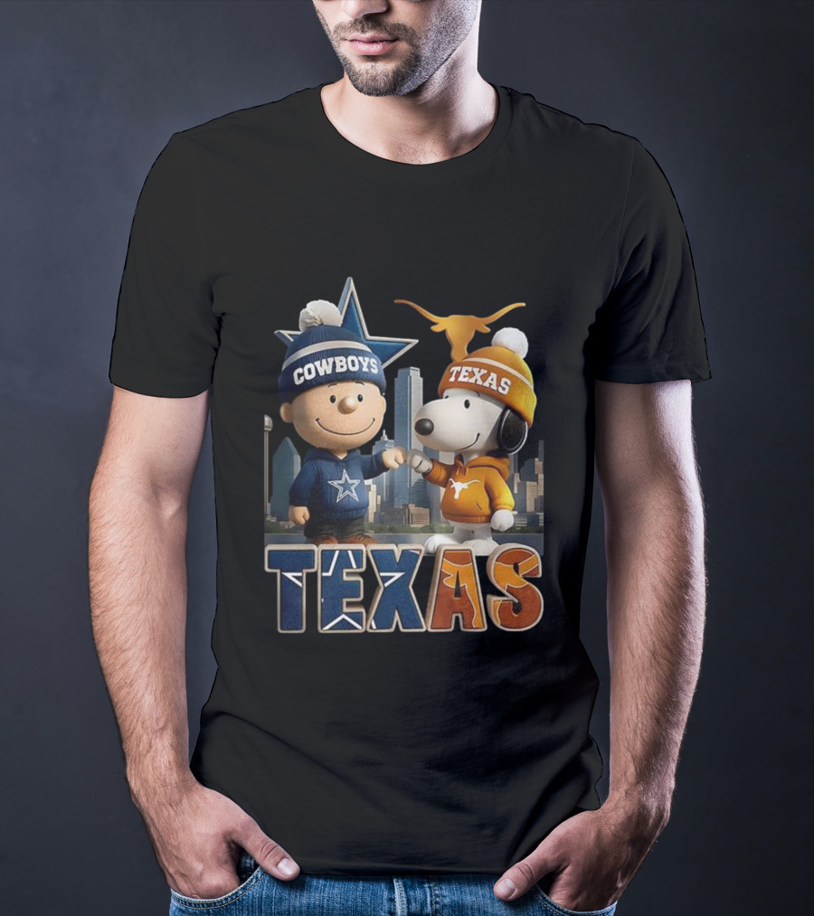 Charlie Brown Snoopy Cowboys Texas Longhorns Fist Bump T-Shirt