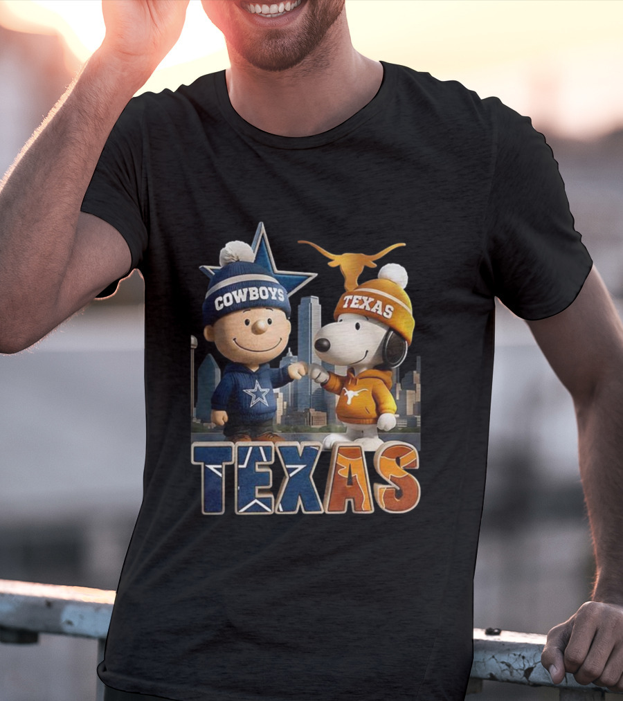 Charlie Brown Snoopy Cowboys Texas Longhorns Fist Bump T-Shirt