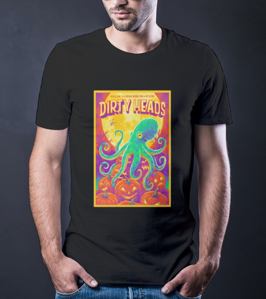 Dirty Heads October 26th 2025 England Brothers Bandshell Park Madeira Beach FL Halloween Octopus Pumpkin Art T-Shirt