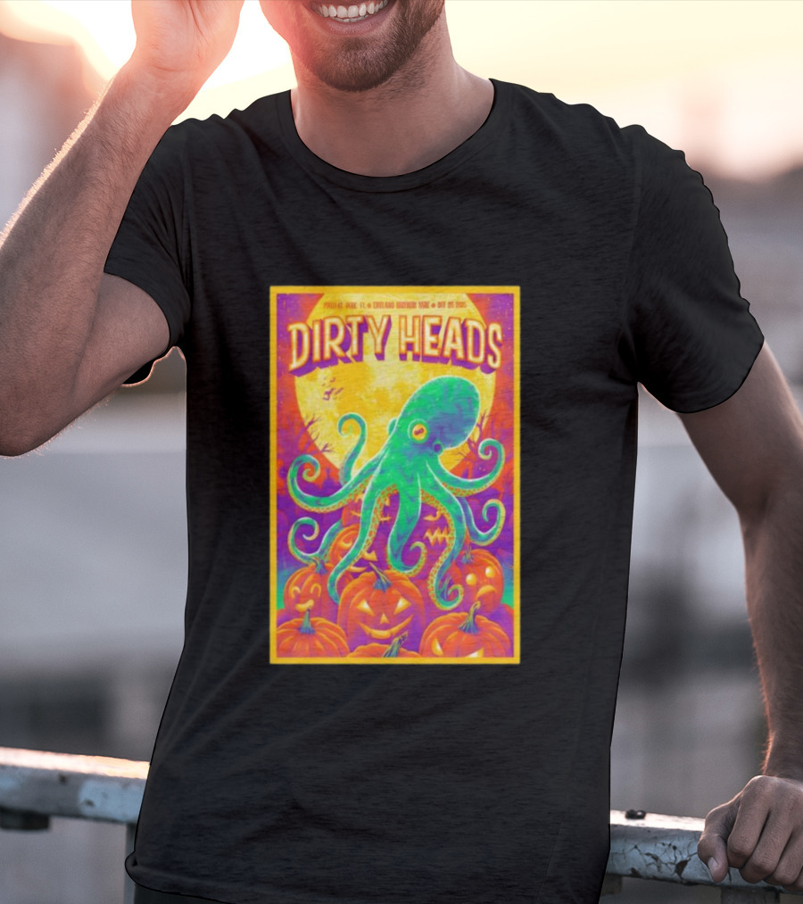 Dirty Heads October 26th 2025 England Brothers Bandshell Park Madeira Beach FL Halloween Octopus Pumpkin Art T-Shirt