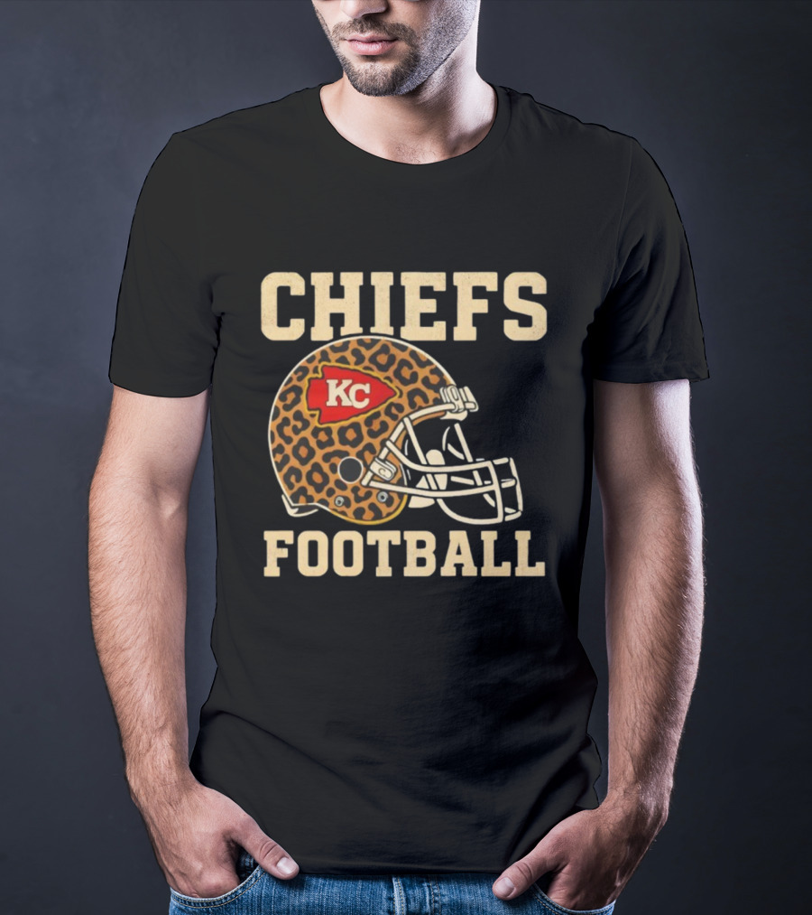 Retro KC Chiefs Leopard Helmet Football Vintage Style T-Shirt
