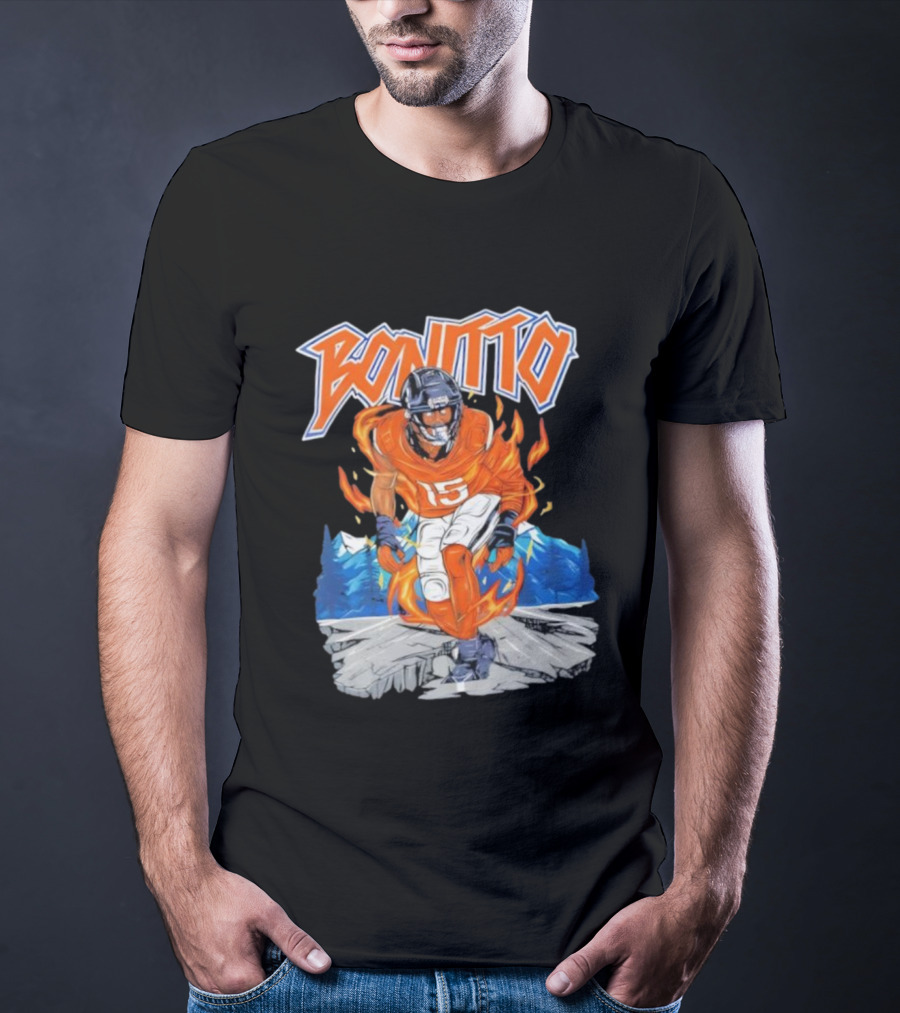 Bonitto 15 Football Flames And Mountains Graphic T-Shirt