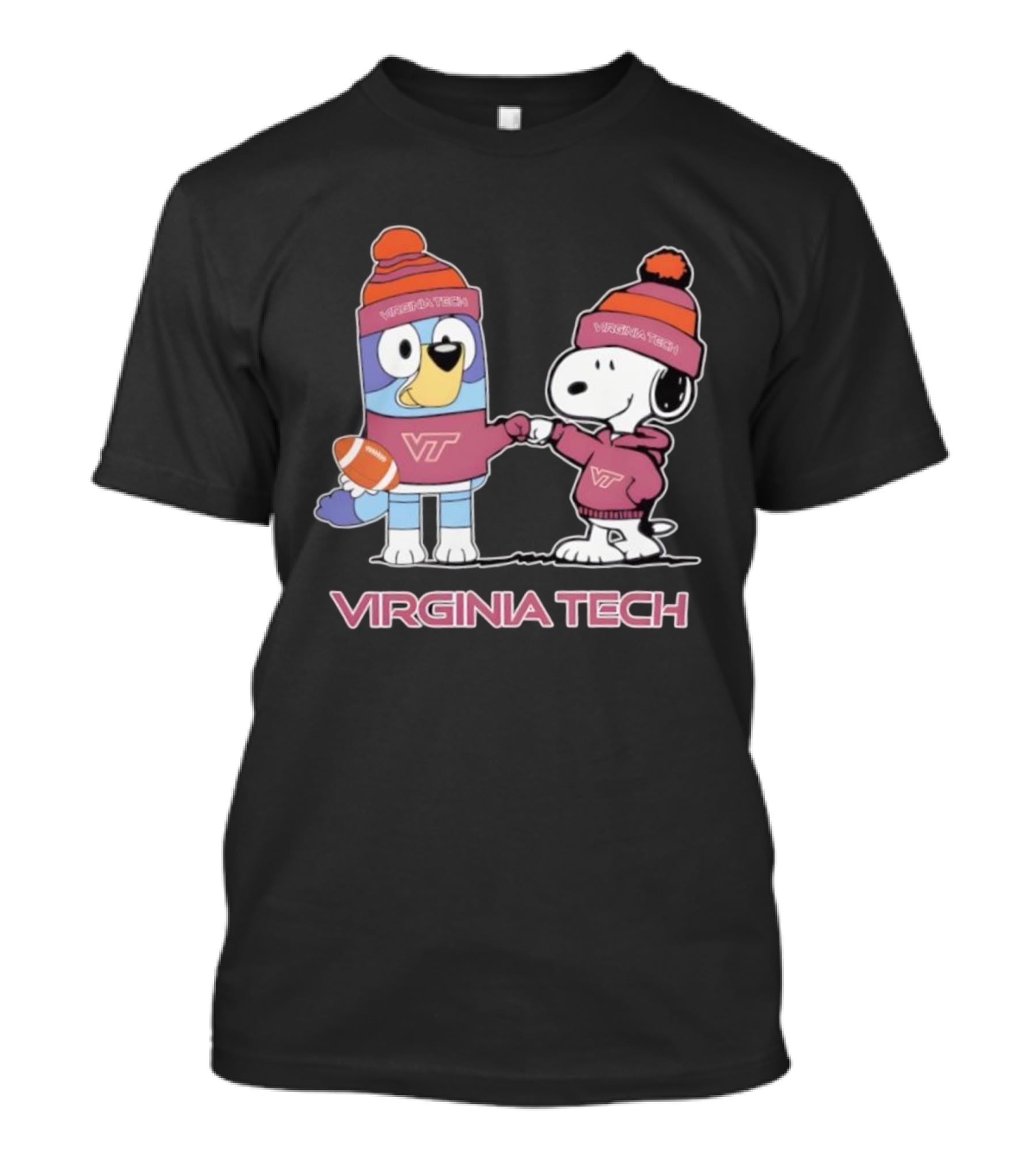 Snoopy Bluey Virginia Tech Hokies Football Collaboration T-Shirt