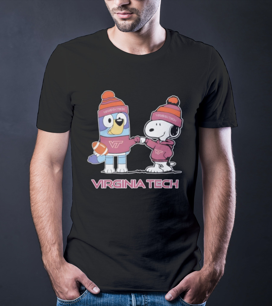 Snoopy Bluey Virginia Tech Hokies Football Collaboration T-Shirt