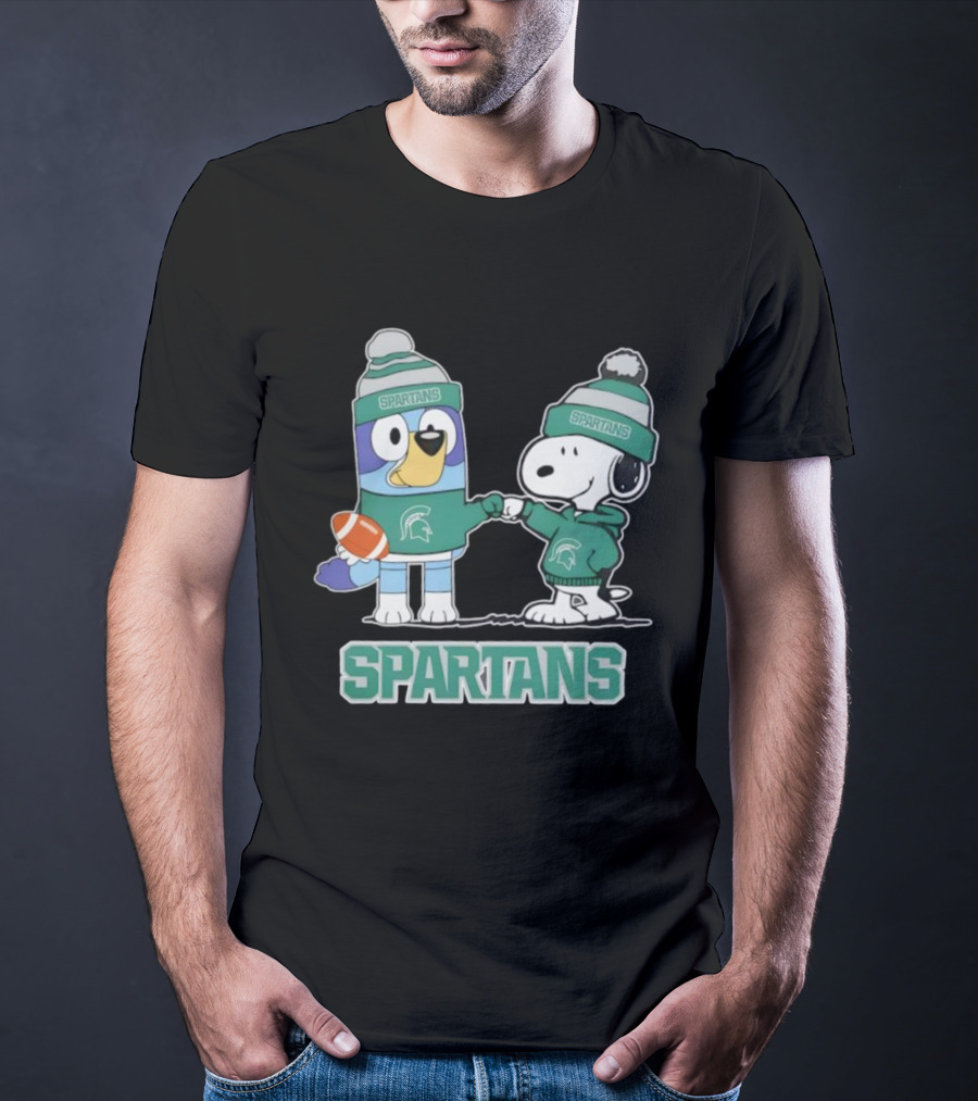 Snoopy And Bluey Fist Bump Michigan State Spartans Football T-Shirt