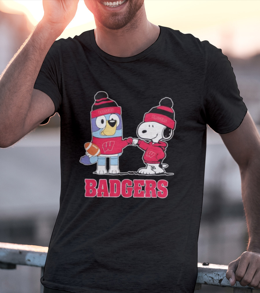 Snoopy Bluey Wisconsin Badgers Football Collaboration Fist Bump T-Shirt