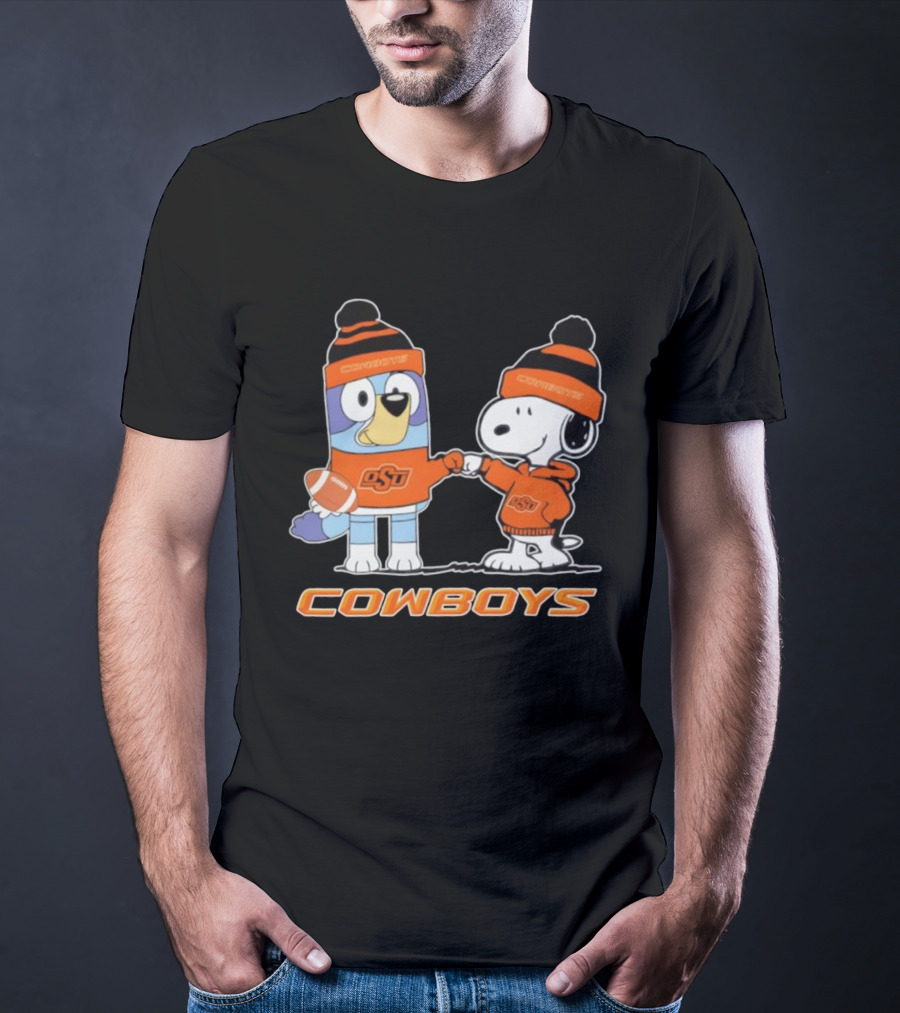 Snoopy Bluey OSU Cowboys Football Collaboration T-Shirt