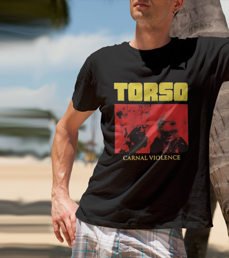 Torso Carnal Violence Horror Imagery Bold Yellow Text T-Shirt