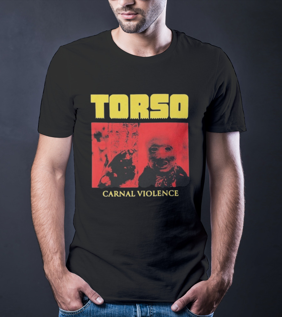 Torso Carnal Violence Horror Imagery Bold Yellow Text T-Shirt