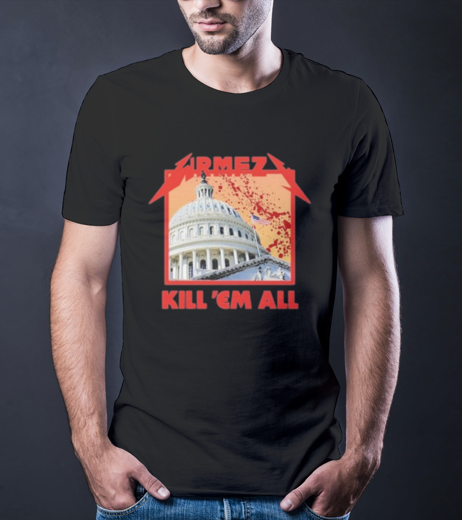 WRMFZY Kill Em All Capitol Blood Spatter American Flag T-Shirt