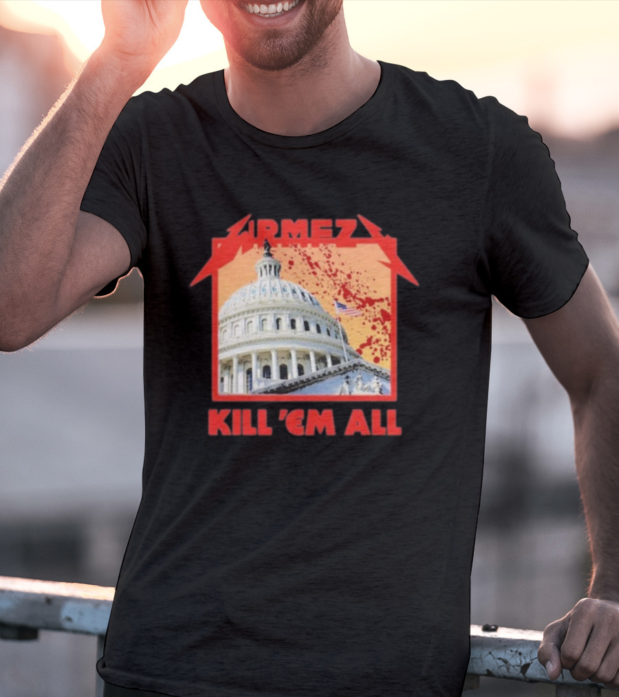 WRMFZY Kill Em All Capitol Blood Spatter American Flag T-Shirt