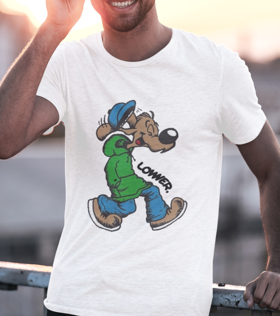 Lower Billie Hood Walkin Cartoon Character In Green And Blue Cap T-Shirt