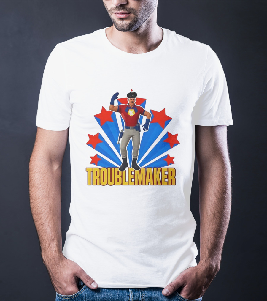 Troublemaker Character With Star Symbol And Red Blue Background T-Shirt