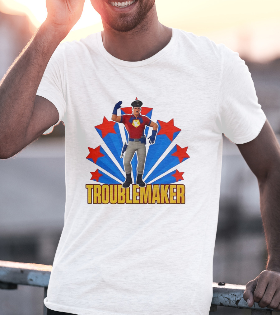 Troublemaker Character With Star Symbol And Red Blue Background T-Shirt