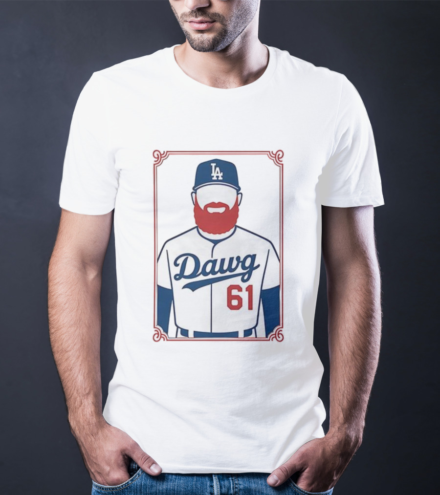 LA Dodgers Dawg 61 Baseball Player Red Beard Iconic Design T-Shirt