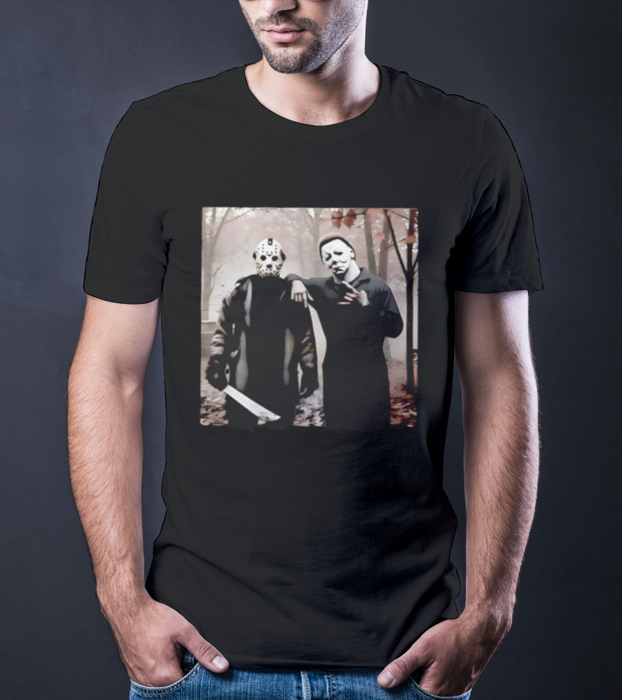 Jason Voorhees Michael Myers Halloween Horror Characters Forest Scene T-Shirt
