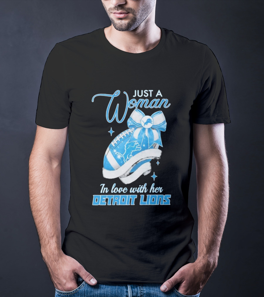 Just A Woman In Love With Her Detroit Lions Glittery Ribbon T-Shirt