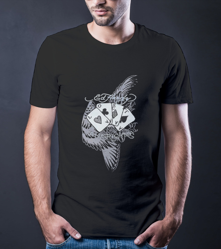 Ed Hardy Lost Cards Americana Rhinestone Rib Machine Gun Kelly Collaboration T-Shirt