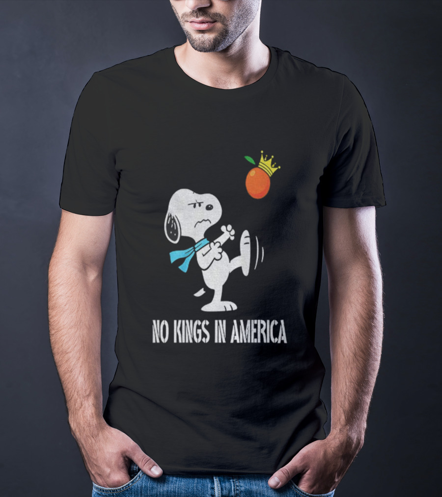Snoopy Kicks Crowned Orange No Kings In America T-Shirt