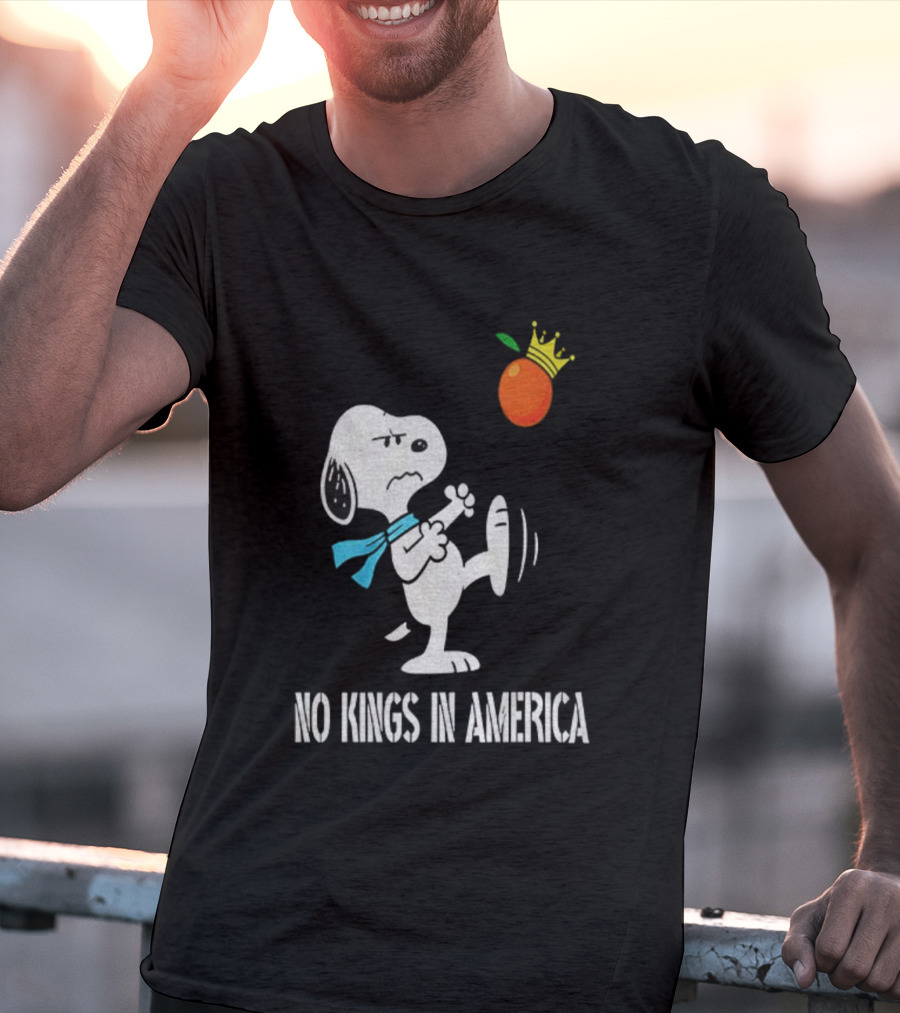 Snoopy Kicks Crowned Orange No Kings In America T-Shirt
