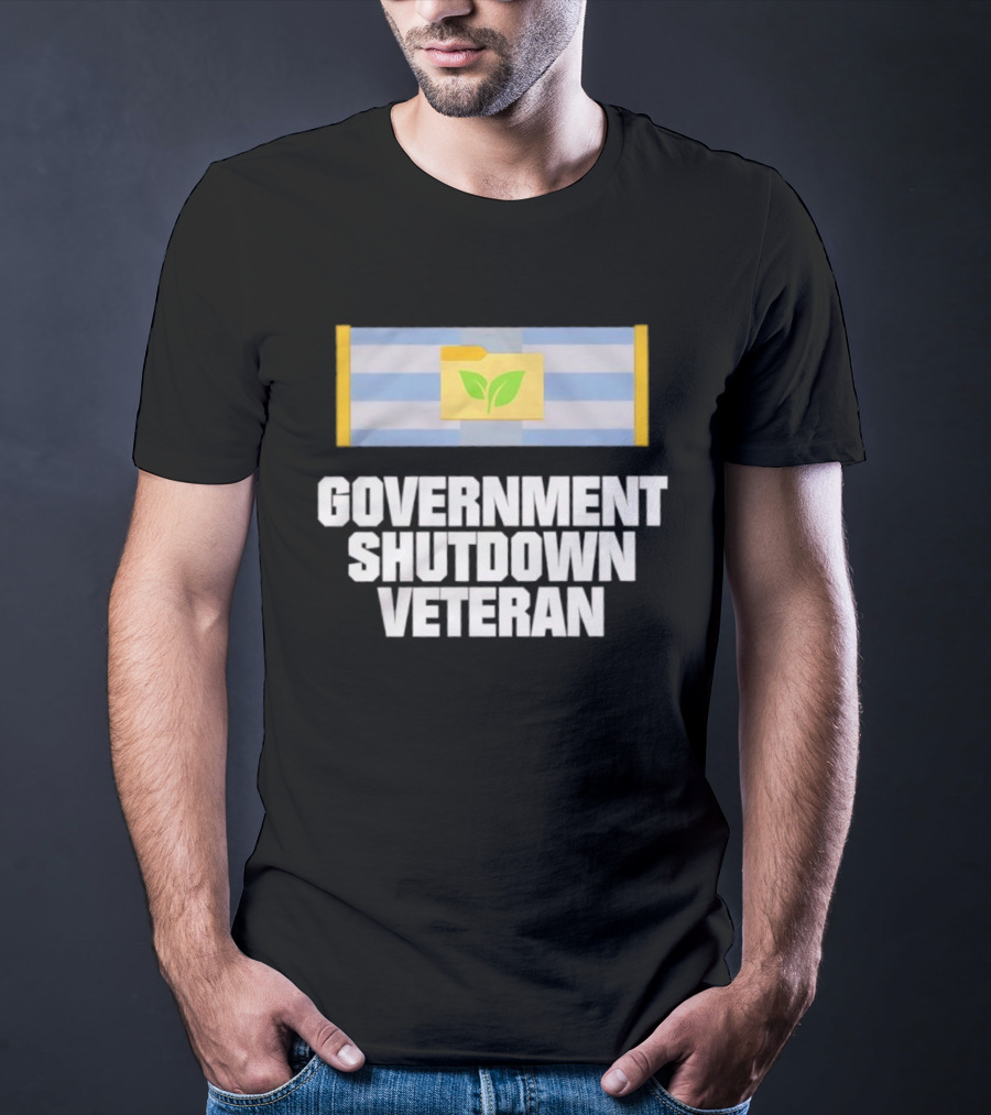 Government Shutdown Veteran Green Leaves Folder Icon Stripes T-Shirt