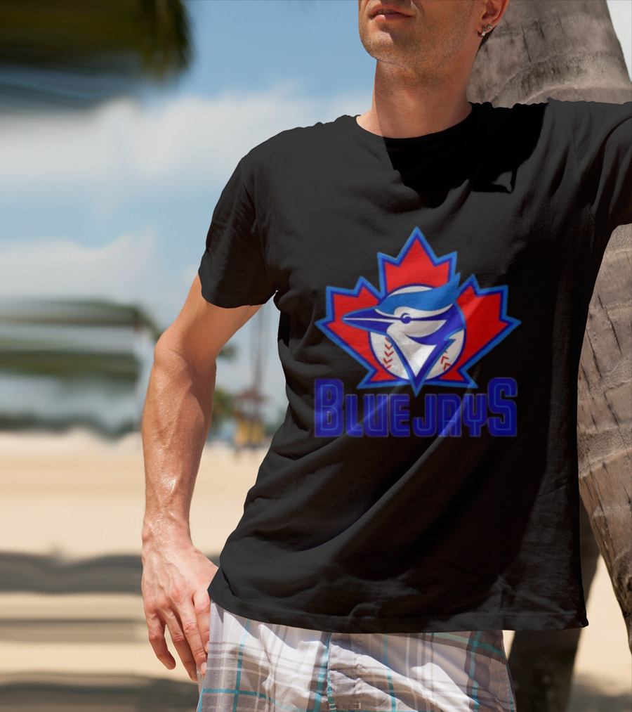 Toronto Blue Jays Emblem In Red Maple Leaf Icon Blue Jays T-Shirt