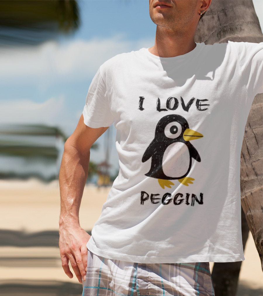 I Love Peggin Penguin Drawing Cute Cartoon Illustration T-Shirt